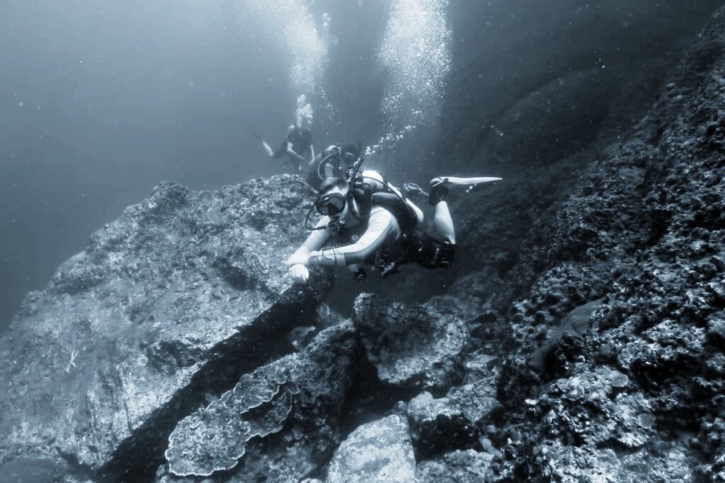 Scuba diver black and white